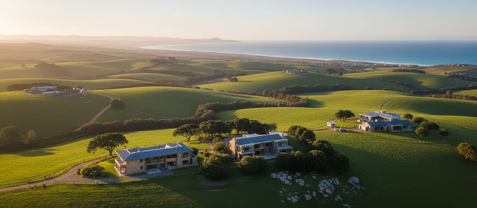 Lush green landscape around George with the Indian Ocean in the distance